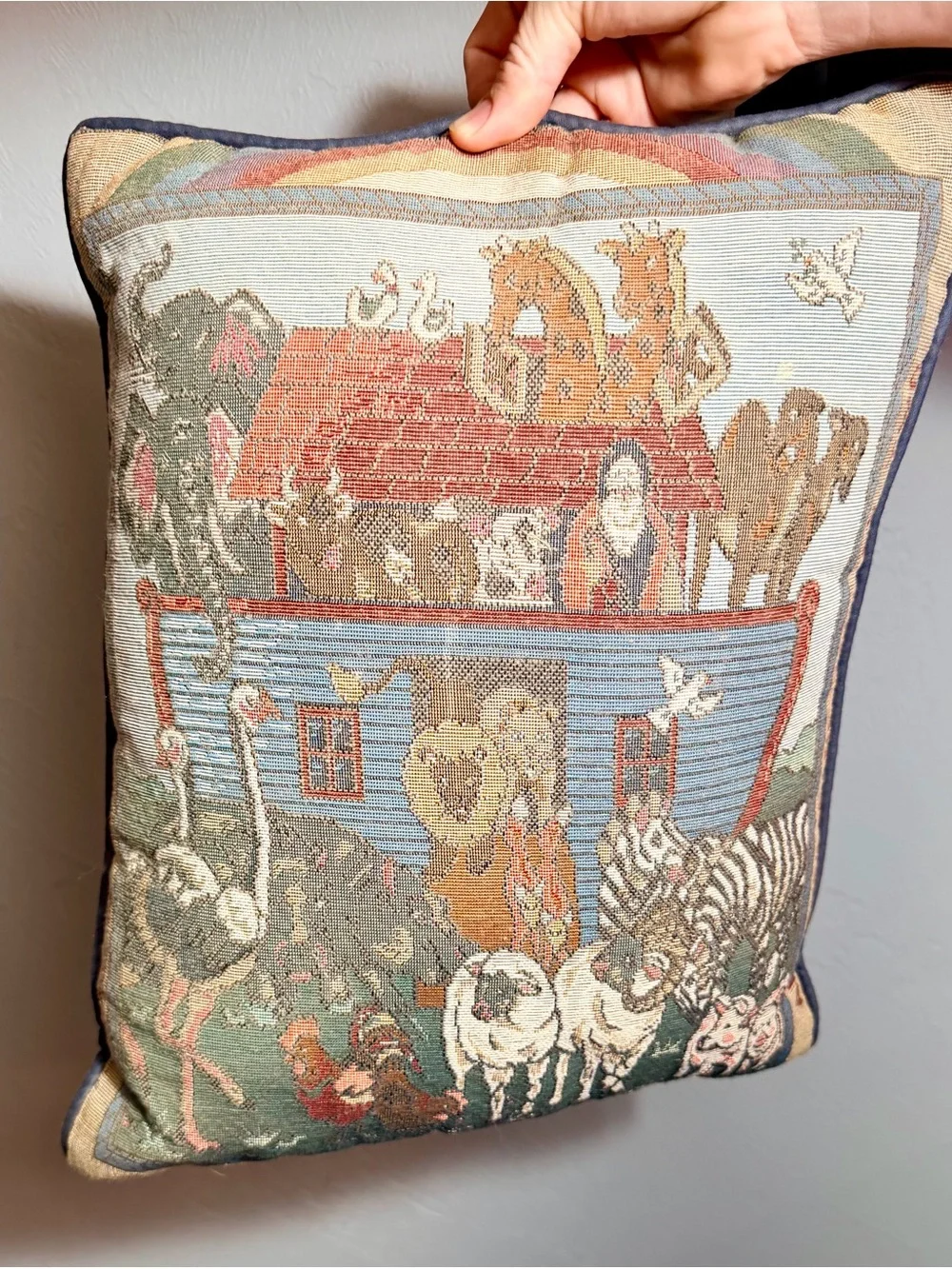 Vintage Noah's Ark Tapestry Pillow with Animals - Multicolor